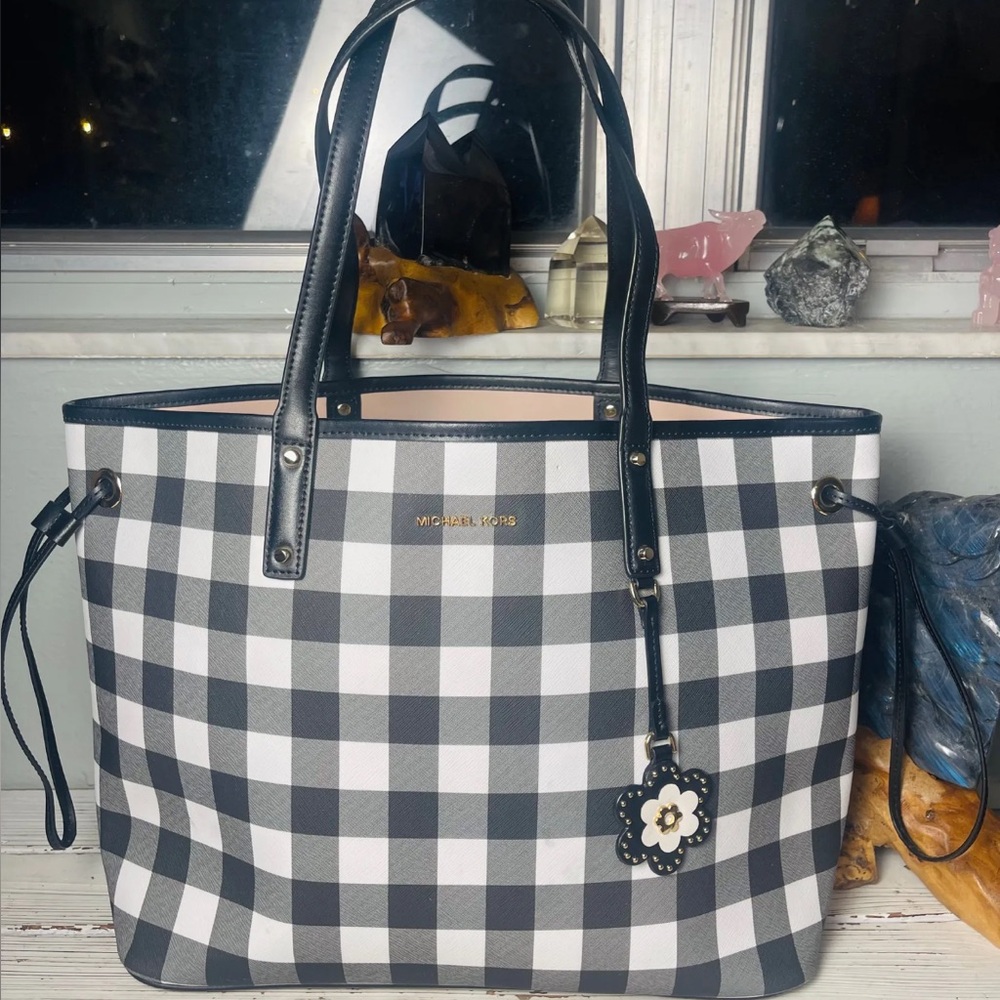 Michael Kors Black and White Plaid Tote